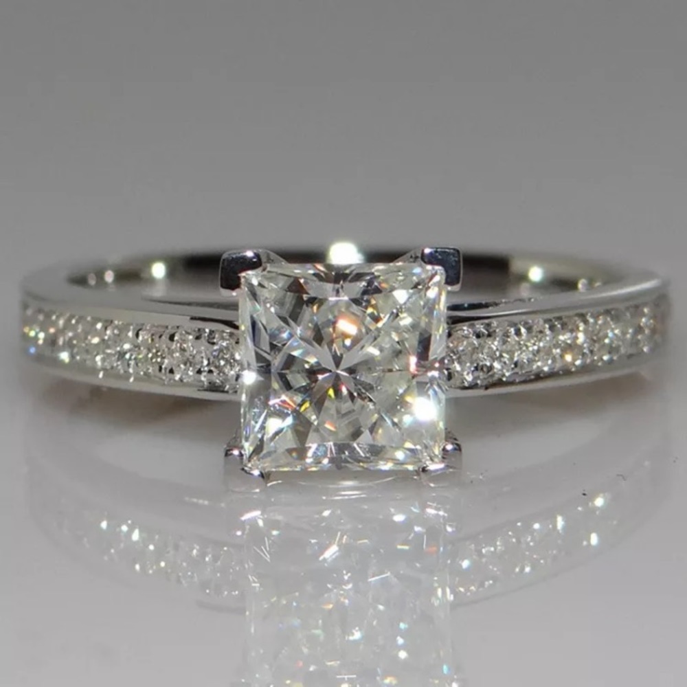 Princess Cut 925 Silver Women Wedding Band Ring - Picture 2 of 4